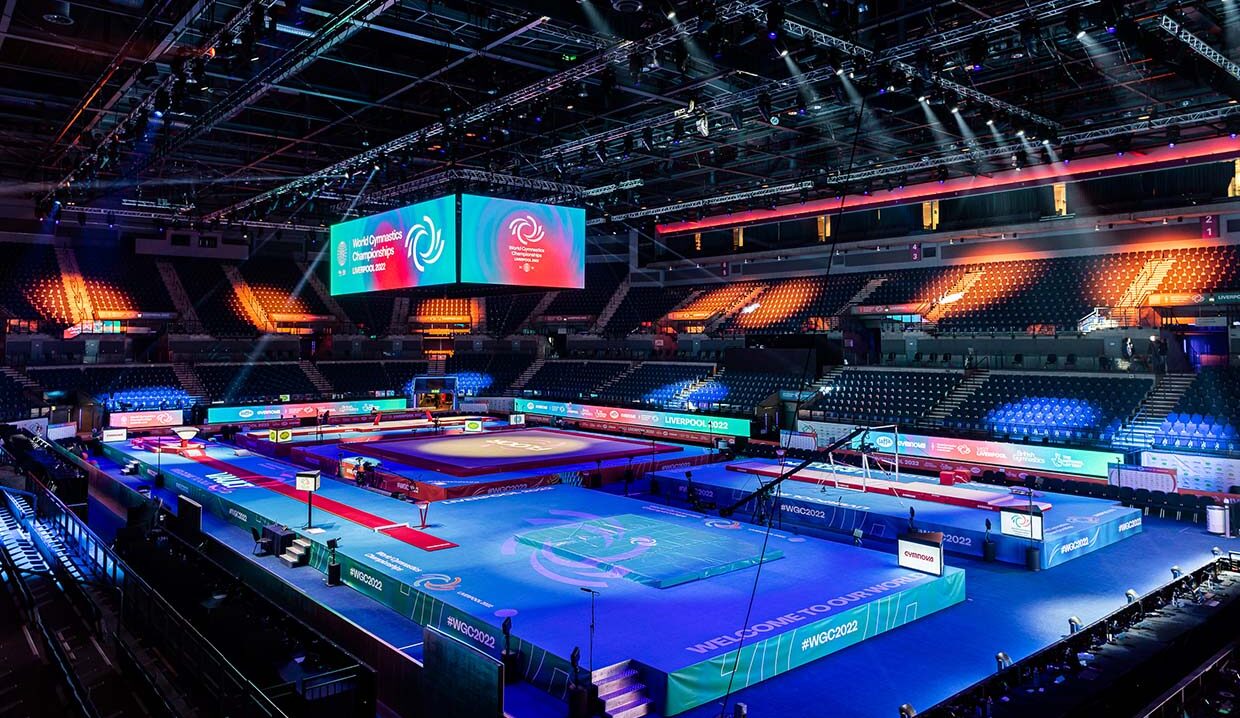 Image of the event venue for the World Gymnastics Championships 2022 held in Liverpool.
