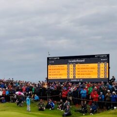 Photo of the LED leader board screen developed by PPL in 2014 for The Open Championship