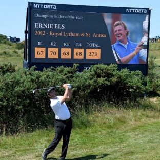 Photo of the LED leader board screen developed by PPL in 2014 for The Open Championship