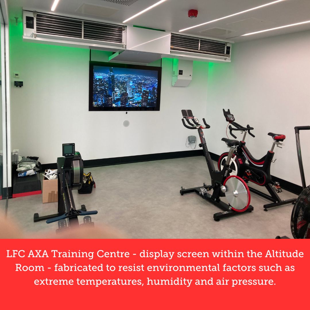 LFC AXA Training Centre - display screens in the Altitude Room - fabricated to resist environmental factors such as extreme temperatures, humidity and air pressure. Installed by The PPL Group